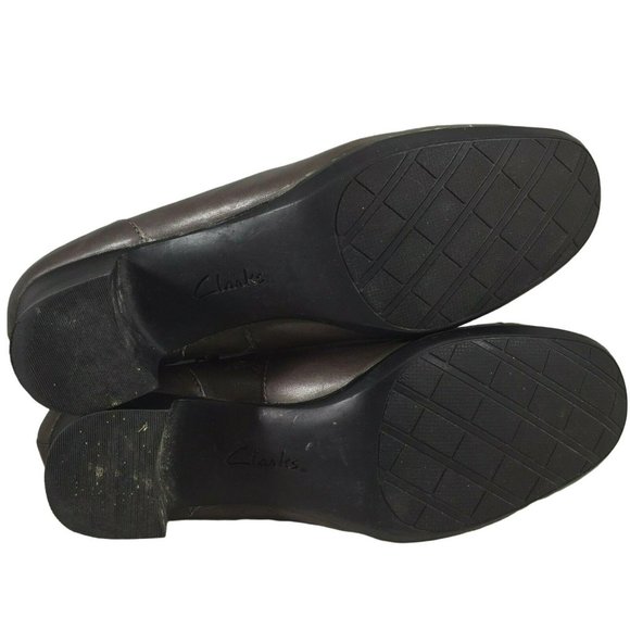 Clarks Booties Shoes 83681 Womens 10 M Heels Side Zipper Gray Brown Leather - Picture 3 of 12